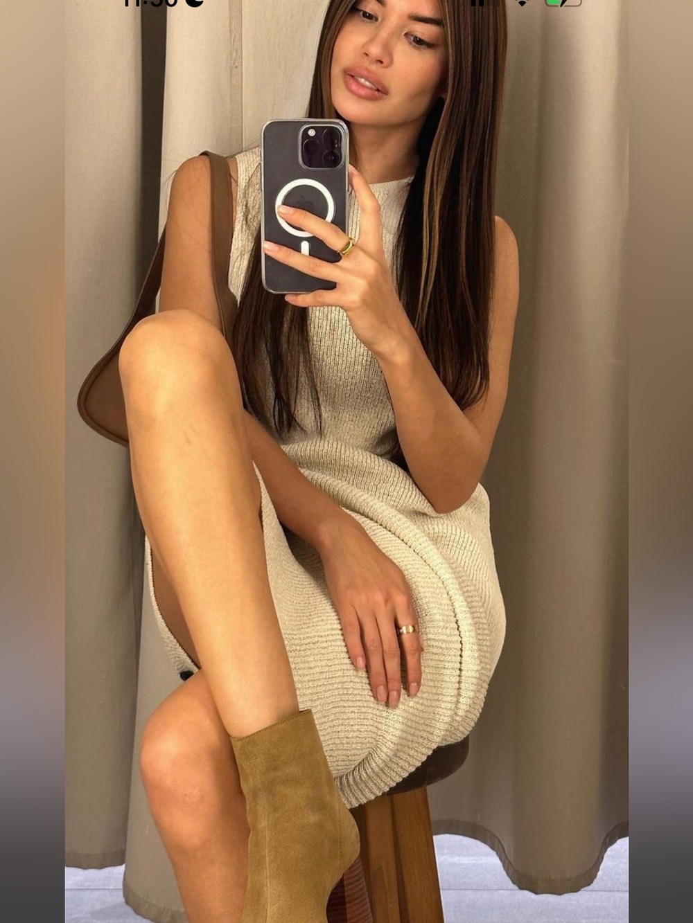 H&M Knit Silk-blend MIDI Skirt in Light Beige M NWT
